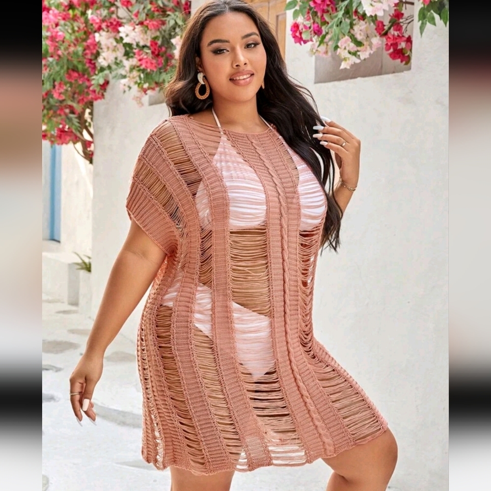 SHEIN Pink Crochet Swim Coverup Beach Essential
